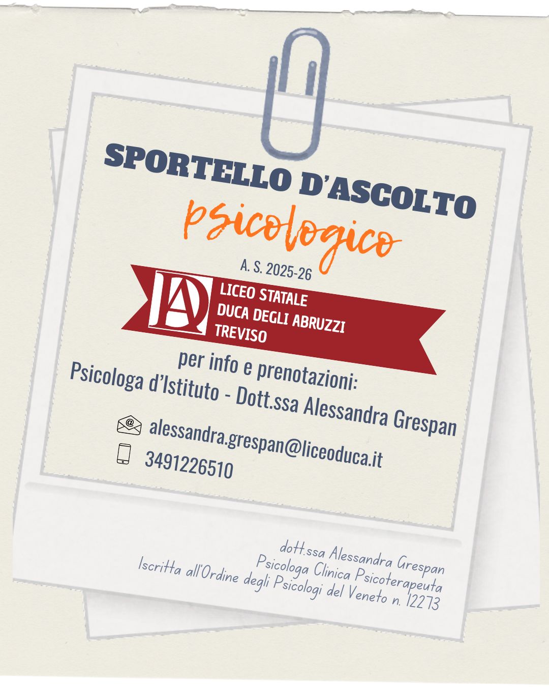 Servizio di supporto psicologico di Istituto